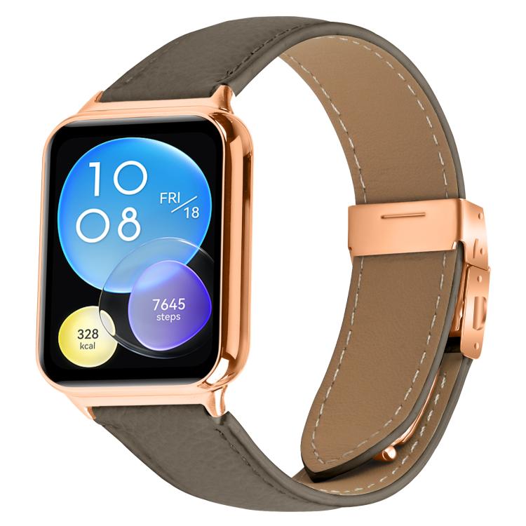 For Xiaomi Smart Bnad 9 Pro / Redmi Watch 5 Lychee Texture Rose Gold Turtle Back Buckle Leather Watch Band(Gray)