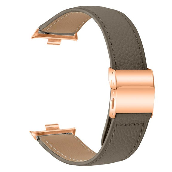 For Xiaomi Smart Bnad 9 Pro / Redmi Watch 5 Lychee Texture Rose Gold Turtle Back Buckle Leather Watch Band(Gray)