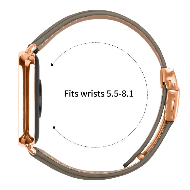 For Xiaomi Smart Bnad 9 Pro / Redmi Watch 5 Lychee Texture Rose Gold Turtle Back Buckle Leather Watch Band(Gray)