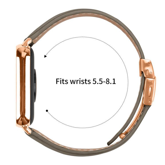 For Xiaomi Smart Bnad 9 Pro / Redmi Watch 5 Lychee Texture Rose Gold Turtle Back Buckle Leather Watch Band(Gray)