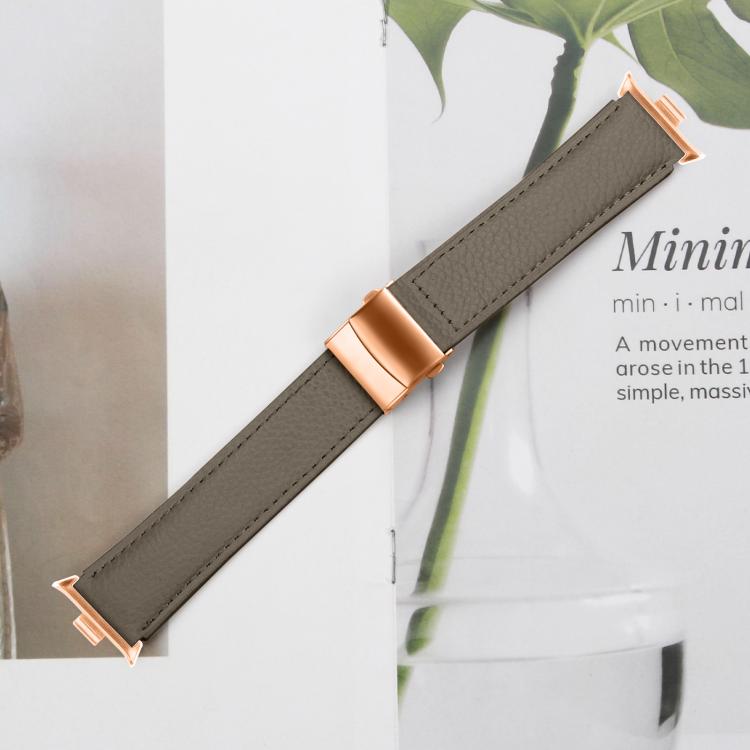 For Xiaomi Smart Bnad 9 Pro / Redmi Watch 5 Lychee Texture Rose Gold Turtle Back Buckle Leather Watch Band(Gray)