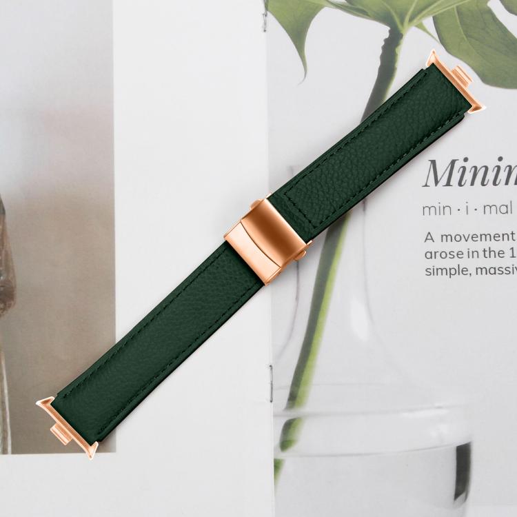 For Xiaomi Smart Bnad 9 Pro / Redmi Watch 5 Lychee Texture Rose Gold Turtle Back Buckle Leather Watch Band(Green)