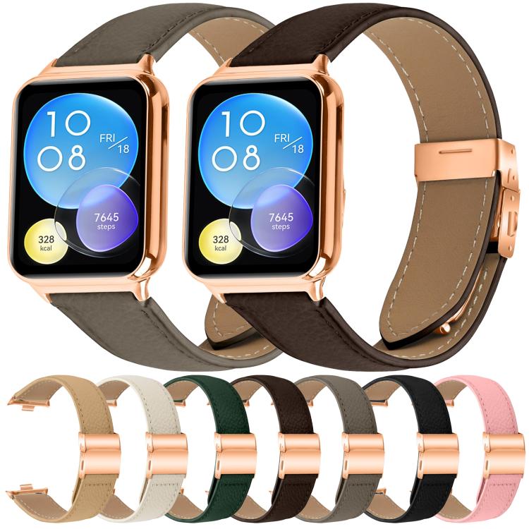 For Xiaomi Smart Bnad 9 Pro / Redmi Watch 5 Lychee Texture Rose Gold Turtle Back Buckle Leather Watch Band(Green)