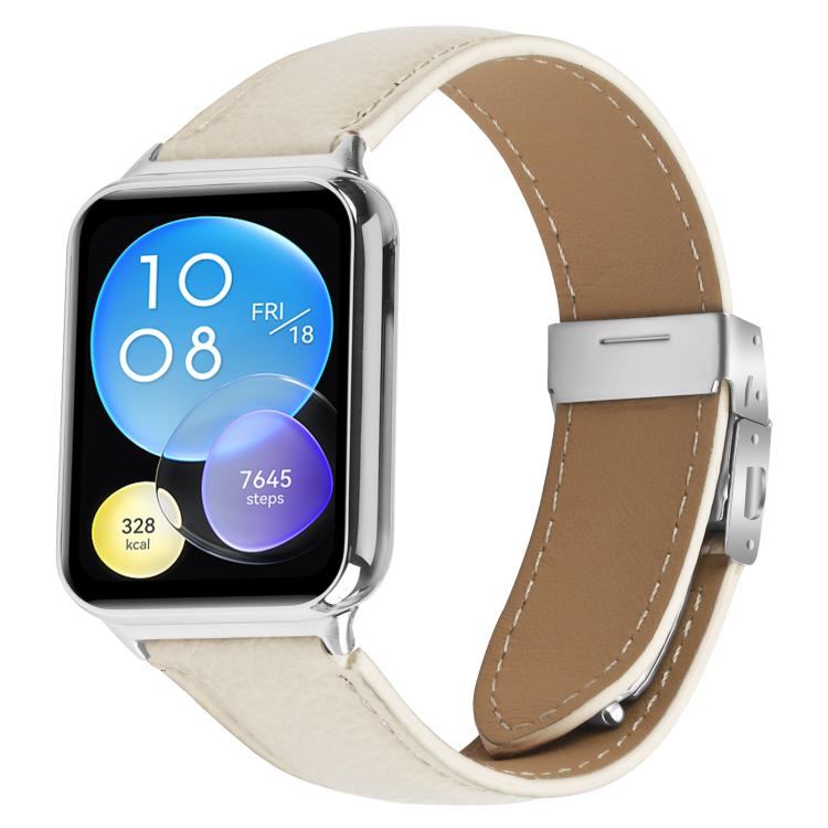 For Xiaomi Smart Bnad 9 Pro / Redmi Watch 5 Lychee Texture Silver Turtle Back Buckle Leather Watch Band(Creamy White)