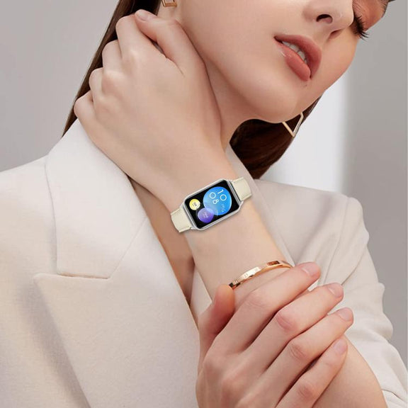 For Xiaomi Smart Bnad 9 Pro / Redmi Watch 5 Lychee Texture Silver Turtle Back Buckle Leather Watch Band(Creamy White)