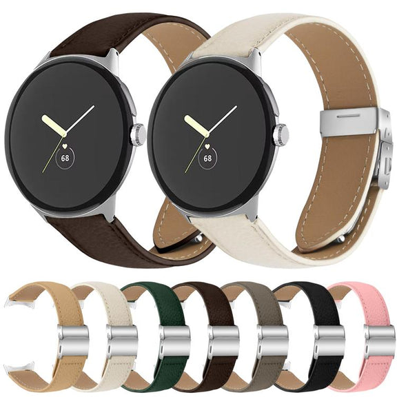 For Google Pixel Watch / Watch 2 / 3 41mm Lychee Texture Silver Turtle Back Buckle Leather Watch Band(Camel)