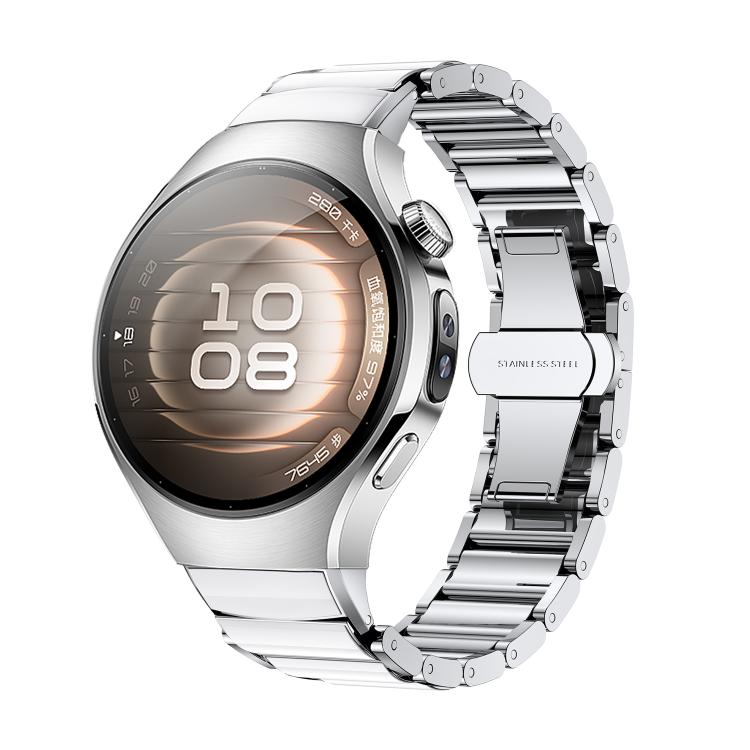 For Huawei Watch 5 42mm Butterfly Buckle Ceramic White Metal Watch Band(Silver White)