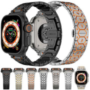 For Apple Watch 46mm / 49mm / 45mm / 44mm Octagonal Stainless Steel  Watch(Silver Inter Gold)
