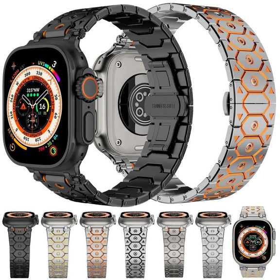 For Apple Watch 46mm / 49mm / 45mm / 44mm Octagonal Stainless Steel  Watch(Silver Inter Gold)