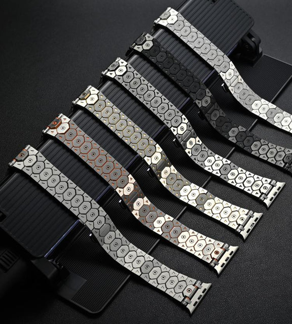 For Apple Watch 46mm / 49mm / 45mm / 44mm Octagonal Stainless Steel  Watch(Silver Inter Gold)