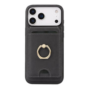 For iPhone 17 Pro Max Kalebol Strong MagSafe Ring Magnetic Card Bag Holder Leather Phone Case(Black)