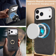 For iPhone 17 Pro Max Kalebol Strong MagSafe Ring Magnetic Card Bag Holder Leather Phone Case(Black)