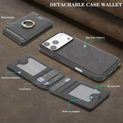 For iPhone 17 Pro Max Kalebol Strong MagSafe Ring Magnetic Card Bag Holder Leather Phone Case(Black)