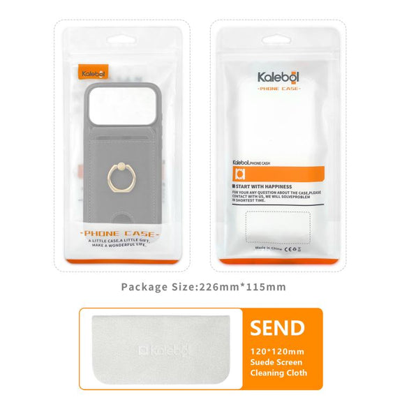For iPhone 17 Pro Max Kalebol Strong MagSafe Ring Magnetic Card Bag Holder Leather Phone Case(Black)