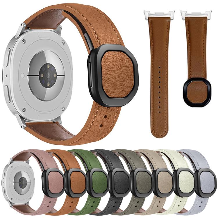 For Samsung Galaxy Watch8 / Watch8 Classic Magnetic Fold Genuine Buckle Leather Watch Band(Bean Paste)