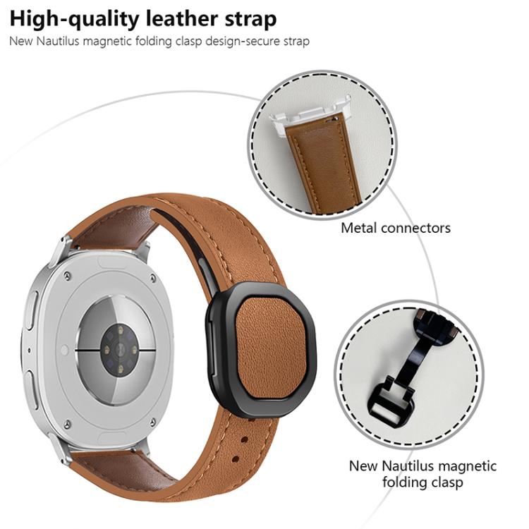 For Samsung Galaxy Watch8 / Watch8 Classic Magnetic Fold Genuine Buckle Leather Watch Band(Black)