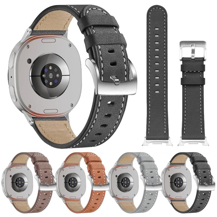 For Samsung Galaxy Watch8 / Watch8 Classic Round Tail Square Buckle Leather Watch Band(Cocoa)