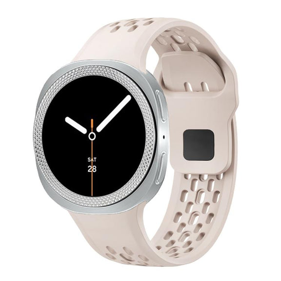 For Samsung Galaxy Watch8 44mm Rhombic Texture Bezel and Black Reverse Buckle Silicone Watch Band(Starlight Silver)