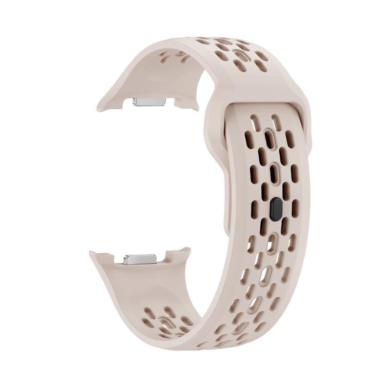 For Samsung Galaxy Watch8 44mm Rhombic Texture Bezel and Black Reverse Buckle Silicone Watch Band(Starlight Silver)