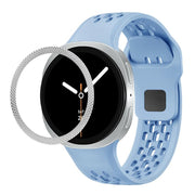 For Samsung Galaxy Watch8 44mm Rhombic Texture Bezel and Black Reverse Buckle Silicone Watch Band(Light Blue Silver)