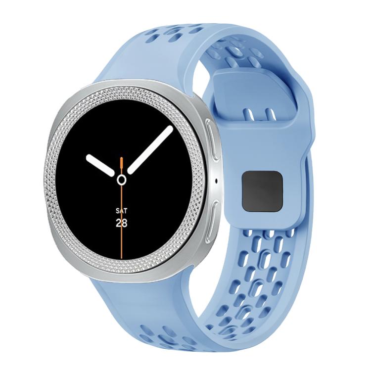 For Samsung Galaxy Watch8 44mm Rhombic Texture Bezel and Black Reverse Buckle Silicone Watch Band(Light Blue Silver)