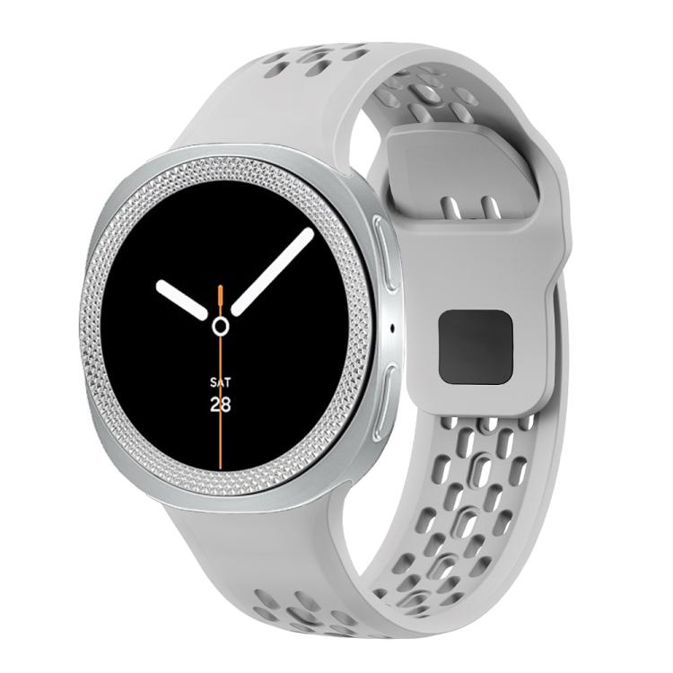 For Samsung Galaxy Watch8 44mm Rhombic Texture Bezel and Black Reverse Buckle Silicone Watch Band(Gray Silver)