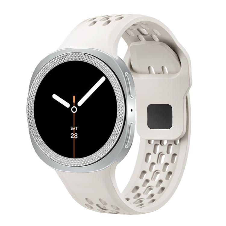 For Samsung Galaxy Watch8 40mm Rhombic Texture Bezel and Black Reverse Buckle Silicone Watch Band(Beige Silver)