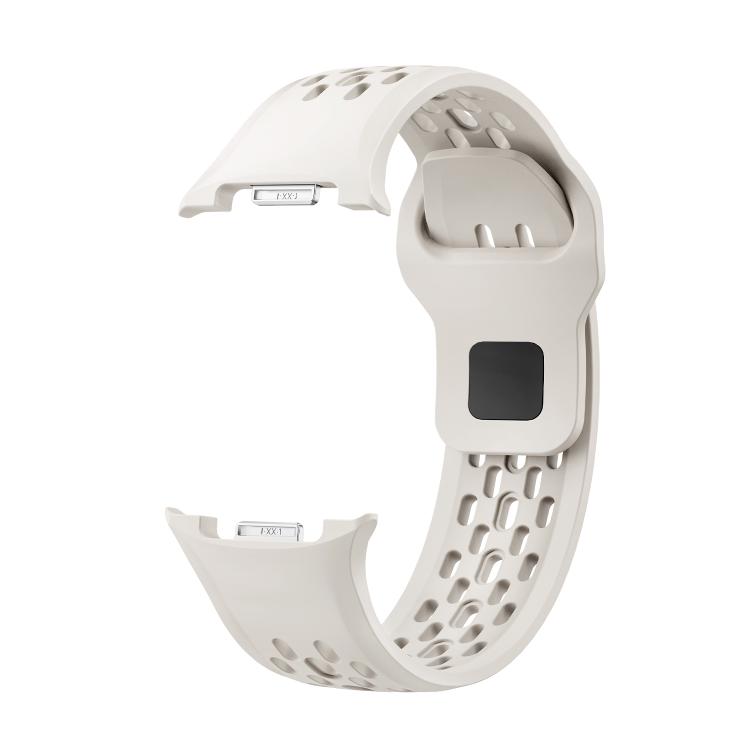 For Samsung Galaxy Watch8 40mm Rhombic Texture Bezel and Black Reverse Buckle Silicone Watch Band(Beige Silver)