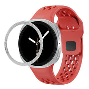 For Samsung Galaxy Watch8 40mm Rhombic Texture Bezel and Black Reverse Buckle Silicone Watch Band(Red Silver)