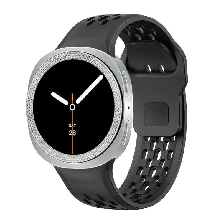 For Samsung Galaxy Watch8 40mm Rhombic Texture Bezel and Black Reverse Buckle Silicone Watch Band(Black Silver)