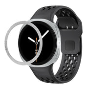 For Samsung Galaxy Watch8 40mm Rhombic Texture Bezel and Black Reverse Buckle Silicone Watch Band(Black Silver)