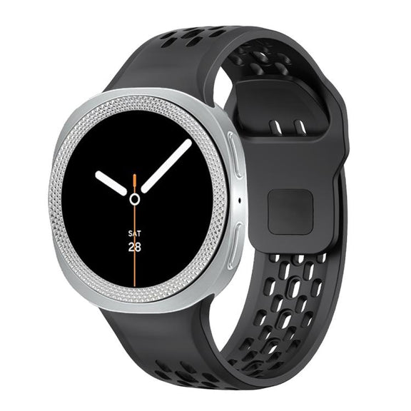 For Samsung Galaxy Watch8 40mm Rhombic Texture Bezel and Black Reverse Buckle Silicone Watch Band(Black Silver)