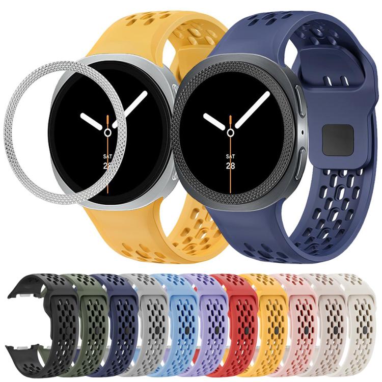 For Samsung Galaxy Watch8 40mm Rhombic Texture Bezel and Black Reverse Buckle Silicone Watch Band(Black Silver)