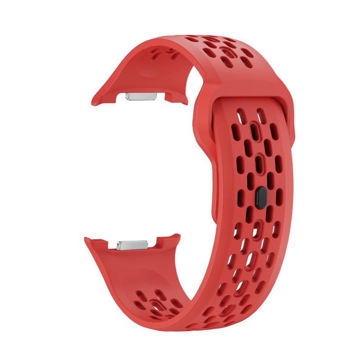 For Samsung Galaxy Watch8 44mm Diamond Bezel and Black Reverse Buckle Silicone Watch Band(Red Silver)
