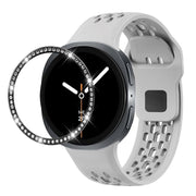 For Samsung Galaxy Watch8 44mm Diamond Bezel and Black Reverse Buckle Silicone Watch Band(Gray Black)