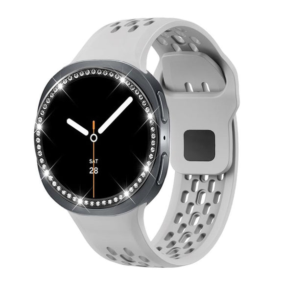 For Samsung Galaxy Watch8 44mm Diamond Bezel and Black Reverse Buckle Silicone Watch Band(Gray Black)