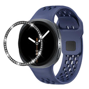 For Samsung Galaxy Watch8 44mm Diamond Bezel and Black Reverse Buckle Silicone Watch Band(Midnight Blue Black)