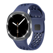 For Samsung Galaxy Watch8 44mm Diamond Bezel and Black Reverse Buckle Silicone Watch Band(Midnight Blue Black)