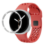 For Samsung Galaxy Watch8 40mm Diamond Bezel and Black Reverse Buckle Silicone Watch Band(Red Silver)
