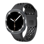 For Samsung Galaxy Watch8 40mm Diamond Bezel and Black Reverse Buckle Silicone Watch Band(Black Black)