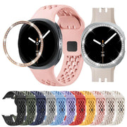 For Samsung Galaxy Watch8 40mm Diamond Bezel and Black Reverse Buckle Silicone Watch Band(Midnight Blue Black)