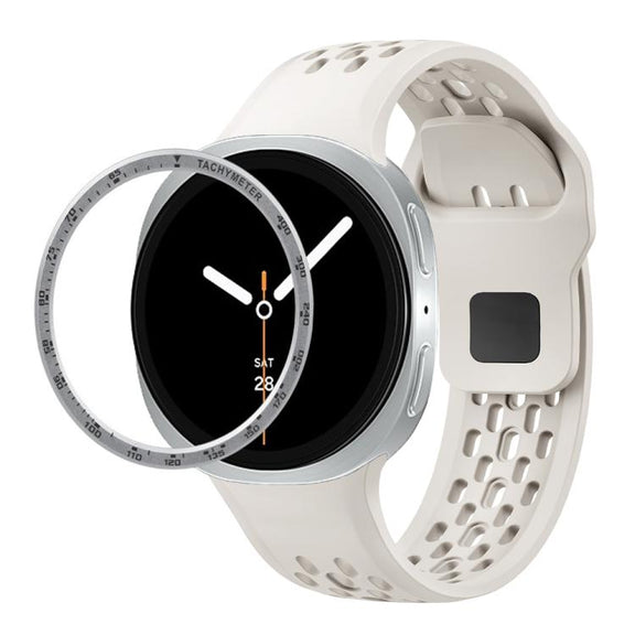 For Samsung Galaxy Watch8 44mm Speed Bezel and Black Reverse Buckle Silicone Watch Band(Beige Silver)