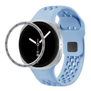 For Samsung Galaxy Watch8 40mm Speed Bezel and Black Reverse Buckle Silicone Watch Band(Light Blue Silver)