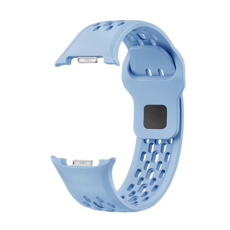 For Samsung Galaxy Watch8 40mm Speed Bezel and Black Reverse Buckle Silicone Watch Band(Light Blue Silver)
