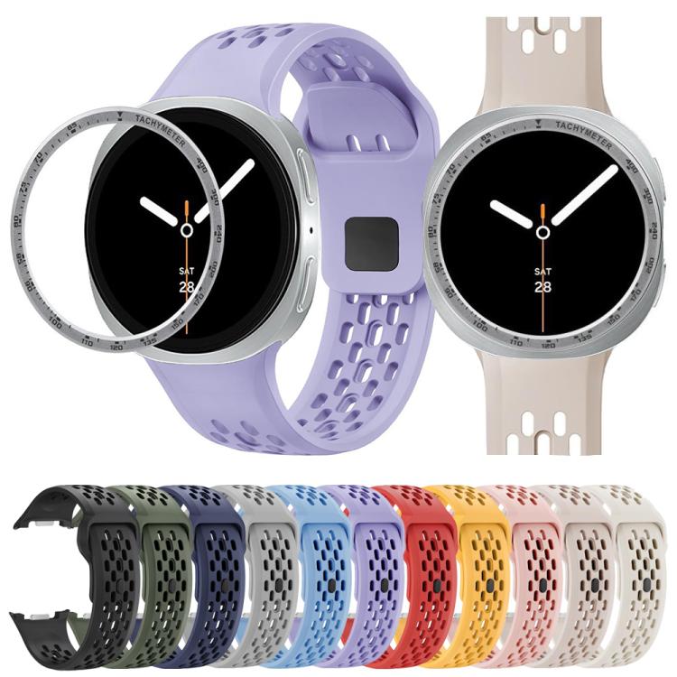 For Samsung Galaxy Watch8 40mm Speed Bezel and Black Reverse Buckle Silicone Watch Band(Black Silver)