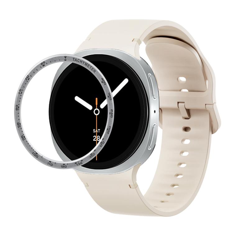 For Samsung Galaxy Watch8 40mm Speed Bezel and Solid Color Stitched Silicone Watch Band(Starlight Silver)