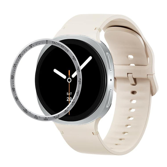 For Samsung Galaxy Watch8 40mm Speed Bezel and Solid Color Stitched Silicone Watch Band(Starlight Silver)