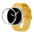 For Samsung Galaxy Watch8 44mm Diamond Bezel and Solid Color Stitched Silicone Watch Band(Official Yellow Silver) - free shipping - PMC TechLife - Order now!