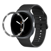 For Samsung Galaxy Watch8 44mm Diamond Bezel and Solid Color Stitched Silicone Watch Band(Black Black)