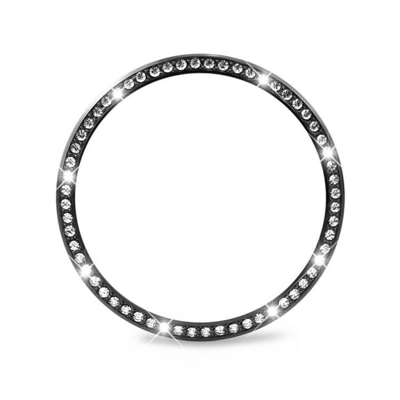 For Samsung Galaxy Watch8 44mm Diamond Bezel and Solid Color Stitched Silicone Watch Band(Gray Black)